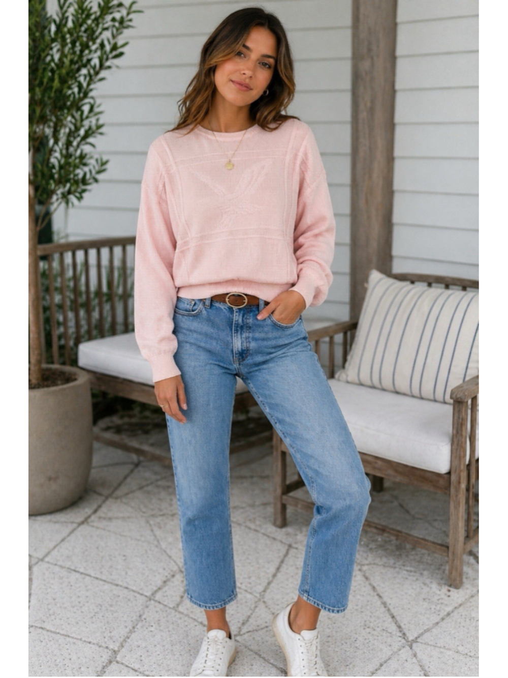 Vintage Lyle & Scott Pink Sweater Made in Scotland Cotton Knit Medium